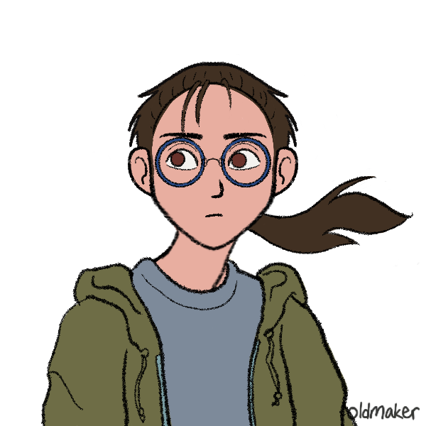 drawing of a guy with glasses and ponytail